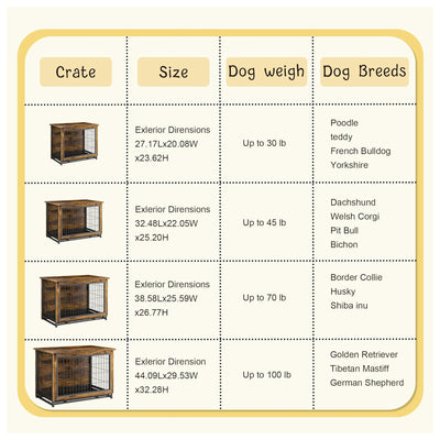 JY QAQA Wooden Dog Crate Table, Double-Door Dog Cage Kennel, Brown (Open Box) - VMInnovations