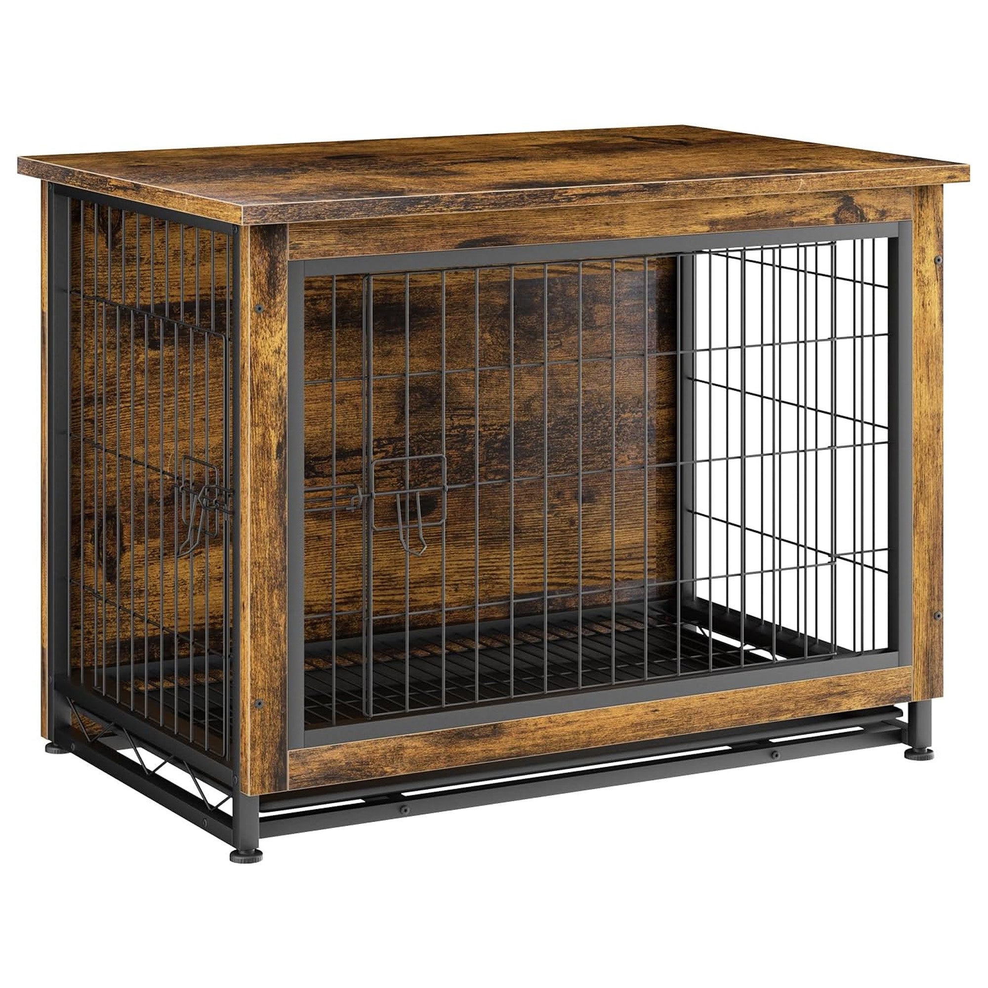 JY QAQA Wooden Dog Crate Table, Double-Door Dog Cage Kennel, Brown (Open Box) - VMInnovations