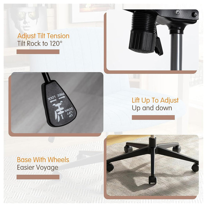 SUNLEI  Office Chair with Wheels, Armless Wide Desk Chair, White(Open Box) - VMInnovations