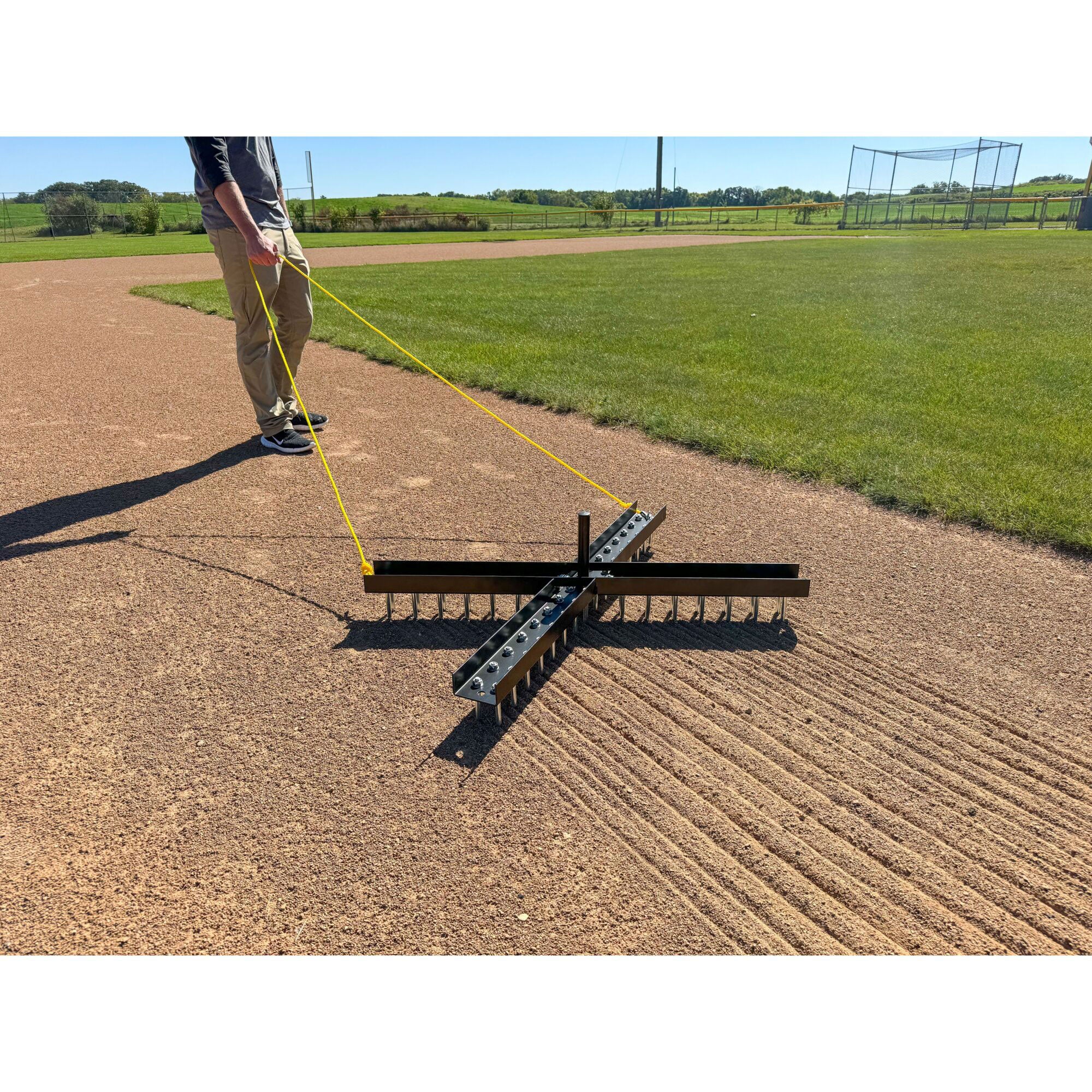 Yard Tuff Cross Drag Leveling Tool, 60 Steel Spikes for Fields and Arenas, Black - VMInnovations