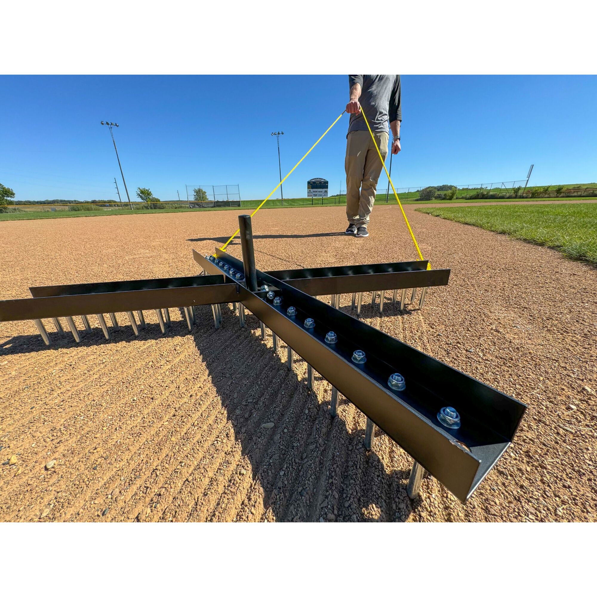 Yard Tuff Cross Drag Leveling Tool, 60 Steel Spikes for Fields and Arenas, Black - VMInnovations