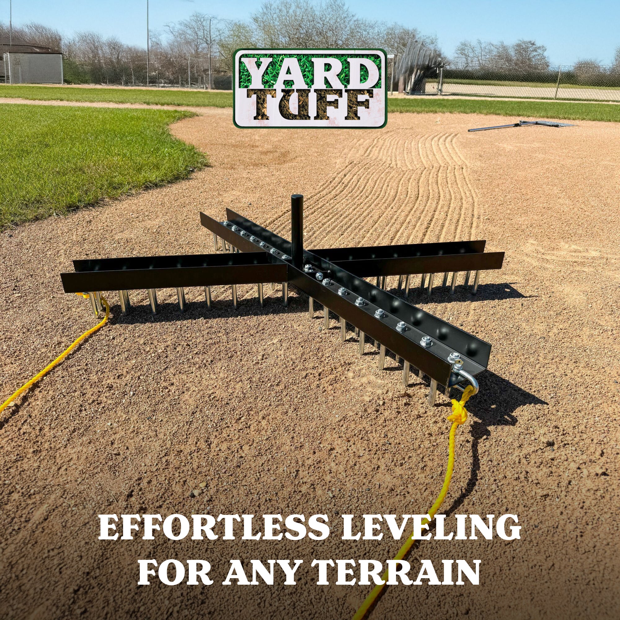 Yard Tuff Cross Drag Leveling Tool, 60 Steel Spikes for Fields and Arenas, Black - VMInnovations