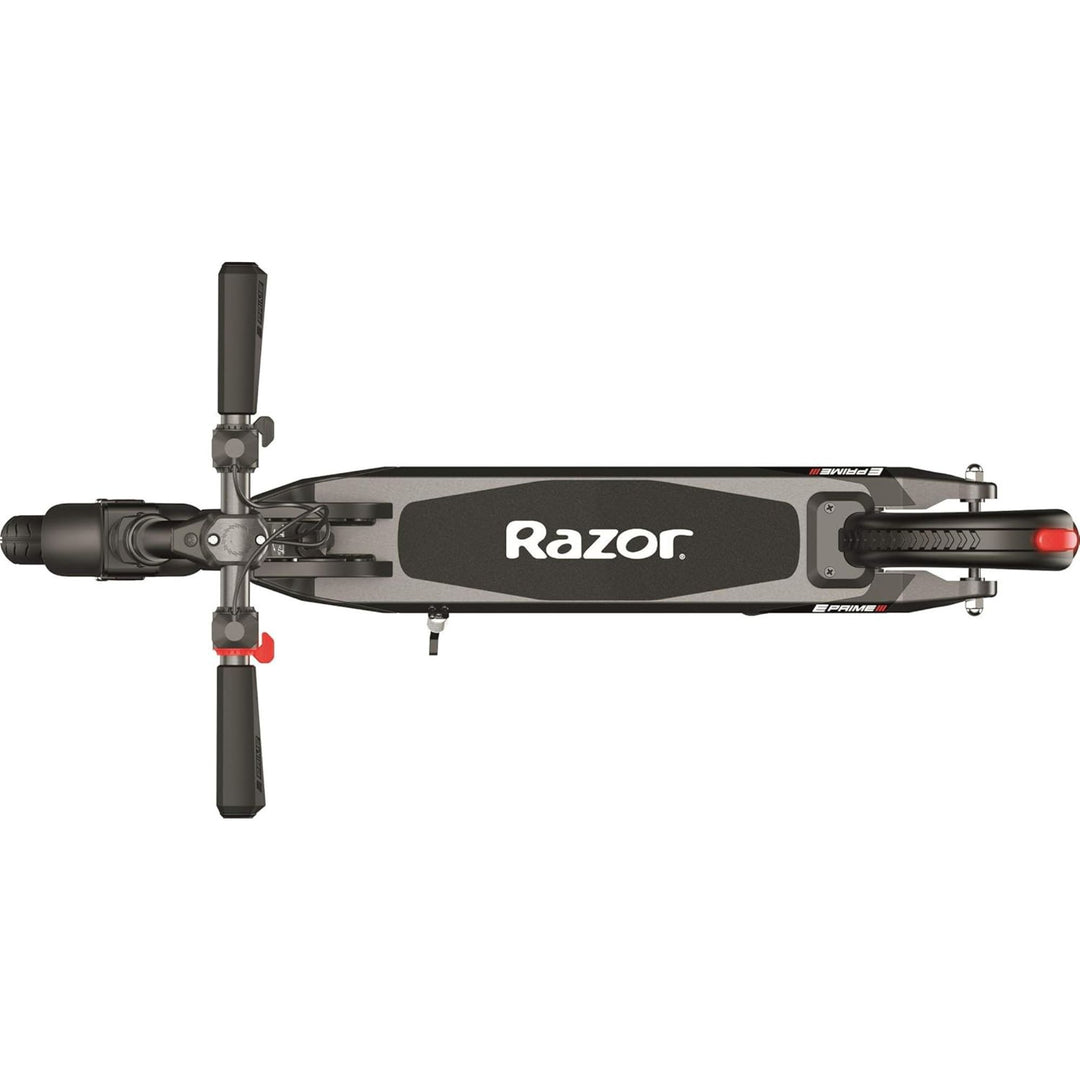 Razor E Prime III Electric Scooter, 8" Front Tire, LED Lights, Rear Drive, Grey