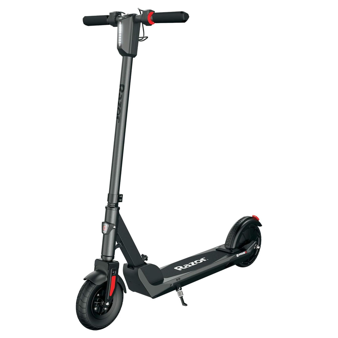 Razor E Prime III Electric Scooter, 8" Front Tire, LED Lights, Rear Drive, Grey