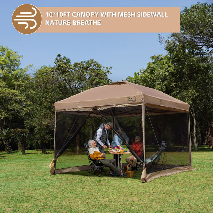 KAMPKEEPER 10x10 Pop Up Canopy Tent with Netting, Outdoor Sun Shade, Khaki