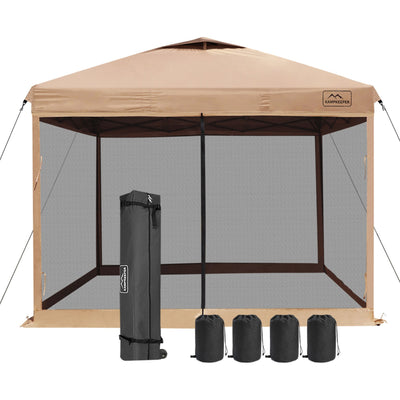 KAMPKEEPER 10x10 Pop Up Canopy Tent with Netting, Outdoor Sun Shade, Khaki - VMInnovations