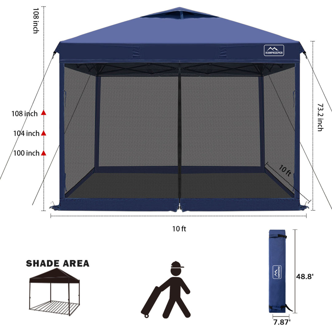 KAMPKEEPER 10x10 Pop Up Canopy Tent with Netting, Outdoor Sun Shade, Navy Blue
