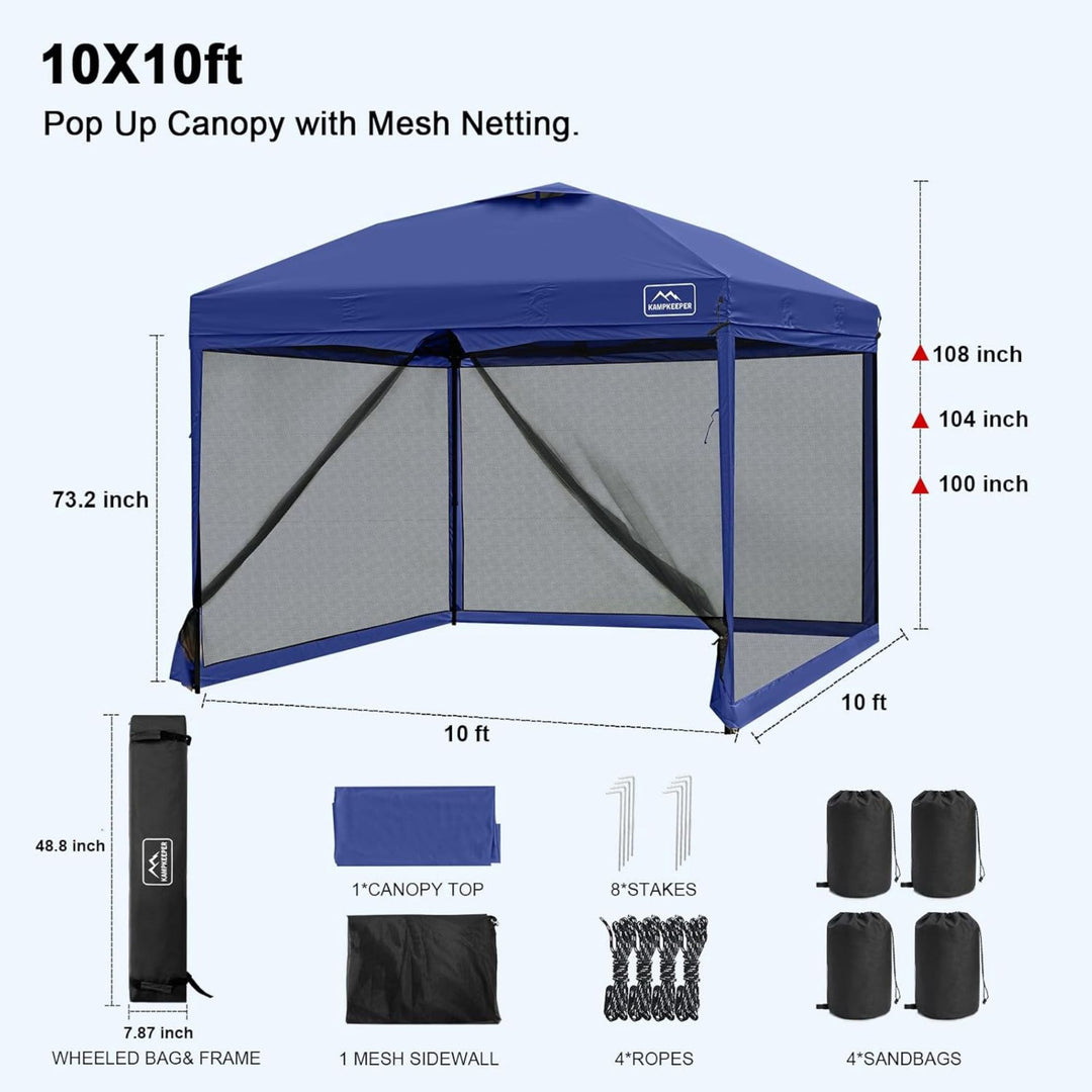 KAMPKEEPER 10x10 Pop Up Canopy Tent with Netting, Outdoor Sun Shade, Navy Blue