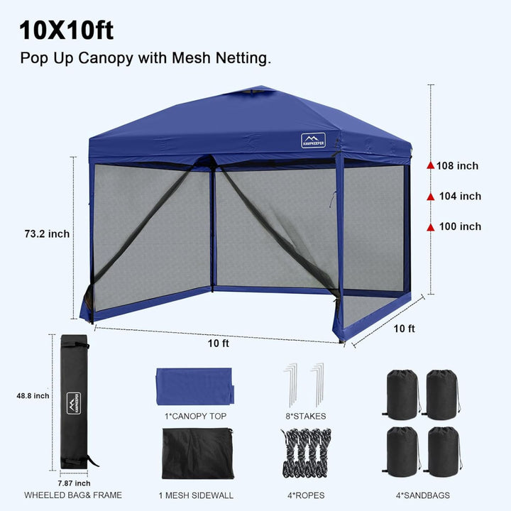 KAMPKEEPER 10x10 Pop Up Canopy Tent with Netting, Outdoor Sun Shade, Navy Blue