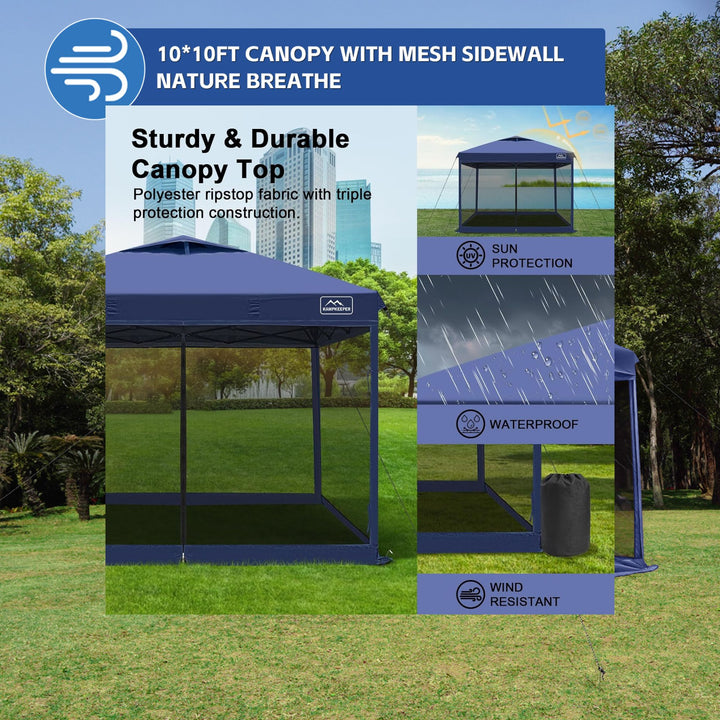 KAMPKEEPER 10x10 Pop Up Canopy Tent with Netting, Outdoor Sun Shade, Navy Blue