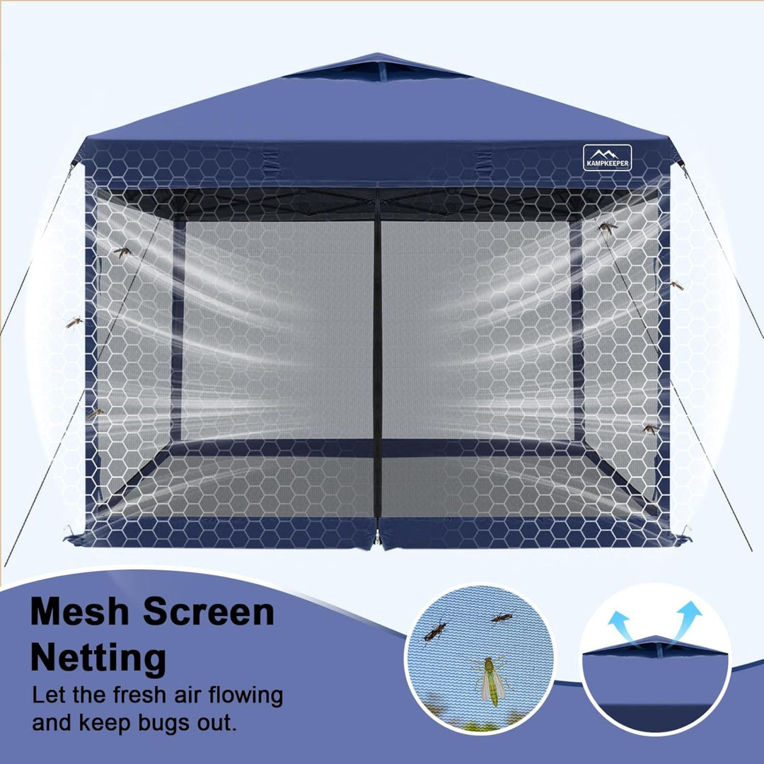 KAMPKEEPER 10x10 Pop Up Canopy Tent with Netting, Outdoor Sun Shade, Navy Blue
