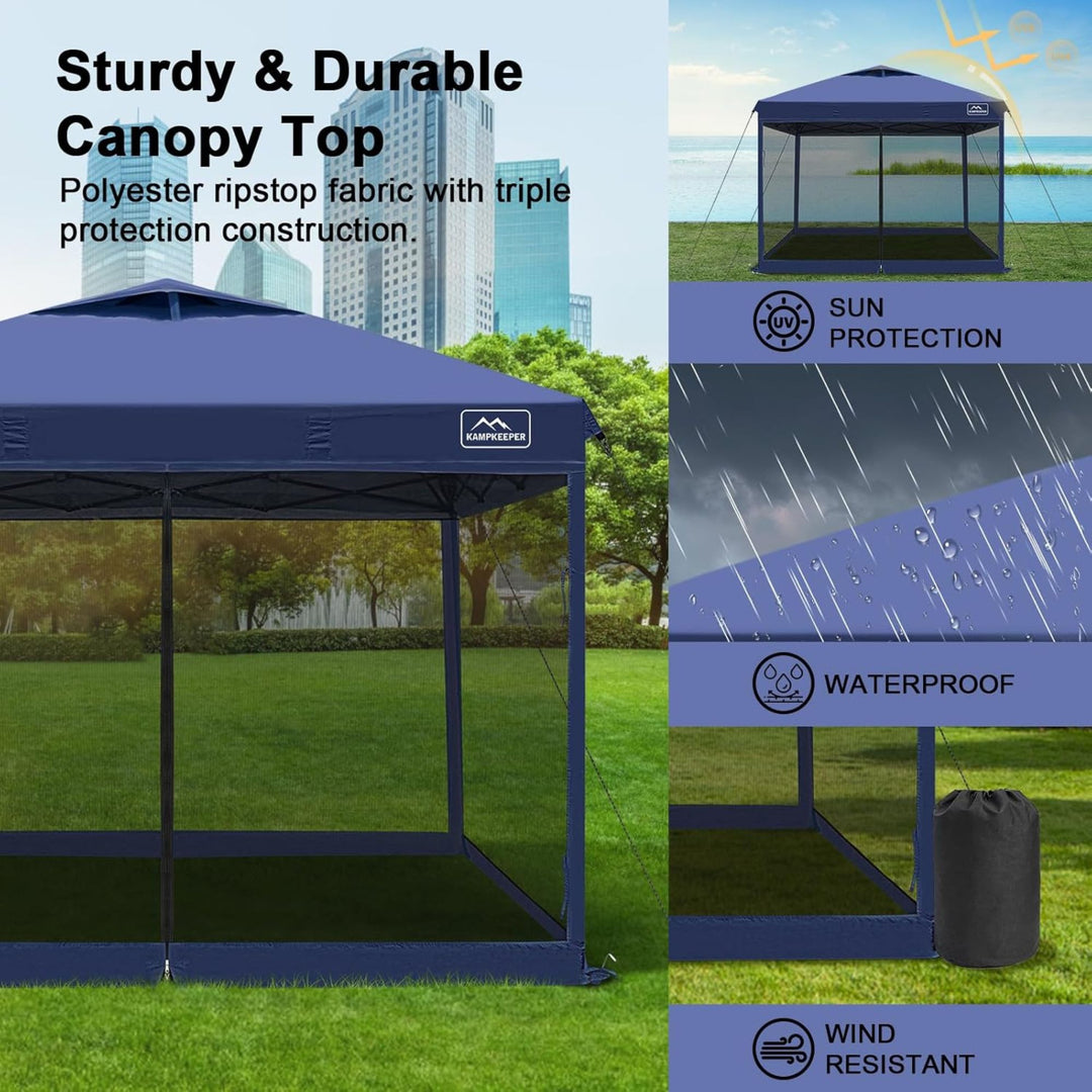 KAMPKEEPER 10x10 Pop Up Canopy Tent with Netting, Outdoor Sun Shade, Navy Blue
