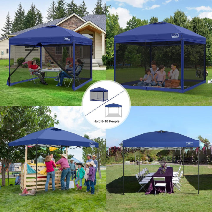 KAMPKEEPER 10x10 Pop Up Canopy Tent with Netting, Outdoor Sun Shade, Navy Blue