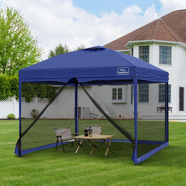 KAMPKEEPER 10x10 Pop Up Canopy Tent with Netting, Outdoor Sun Shade, Navy Blue