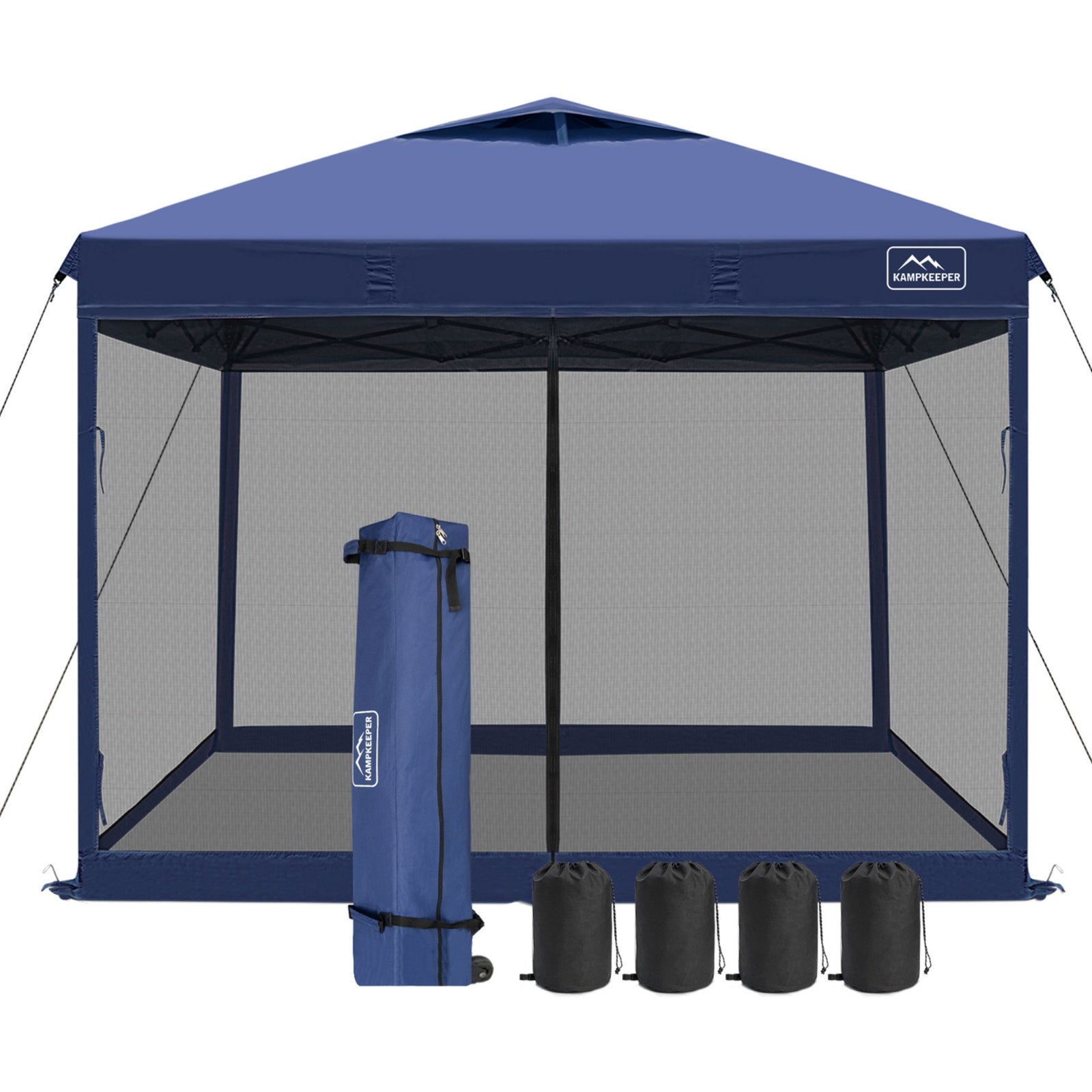 KAMPKEEPER 10x10 Pop Up Canopy Tent w/Netting, Sun Shade, Navy Blue (Open Box) - VMInnovations