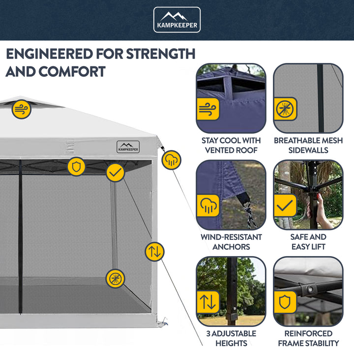 KAMPKEEPER 10x10 Pop Up Canopy Tent with Netting, Outdoor Sun Shade, White - VMInnovations