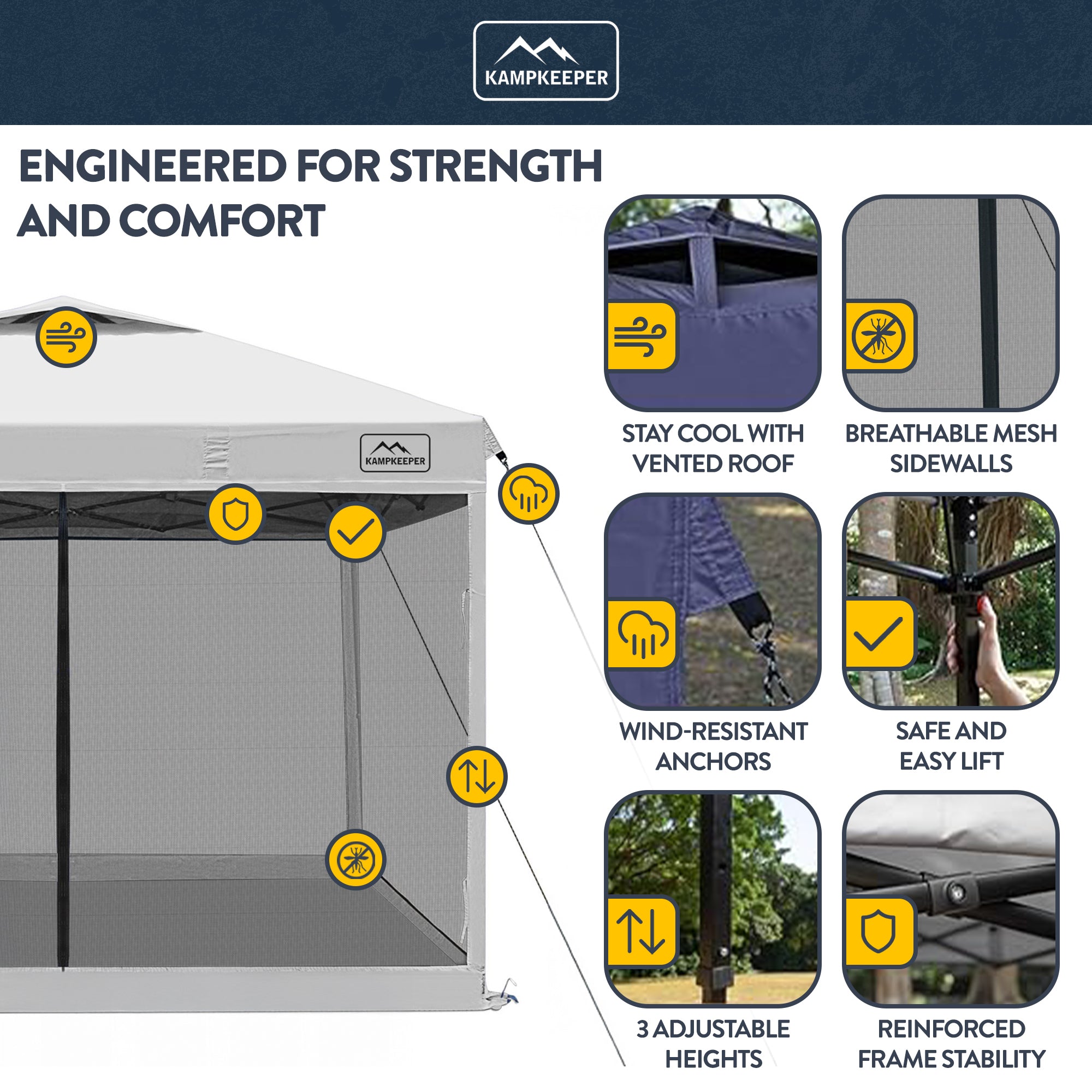 KAMPKEEPER 10x10 Pop Up Canopy Tent w/ Netting, Outdoor Sun Shade (Open Box) - VMInnovations
