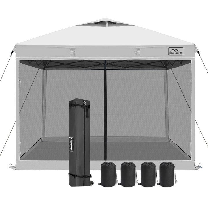 KAMPKEEPER 10x10 Pop Up Canopy Tent with Netting, Outdoor Sun Shade, White - VMInnovations