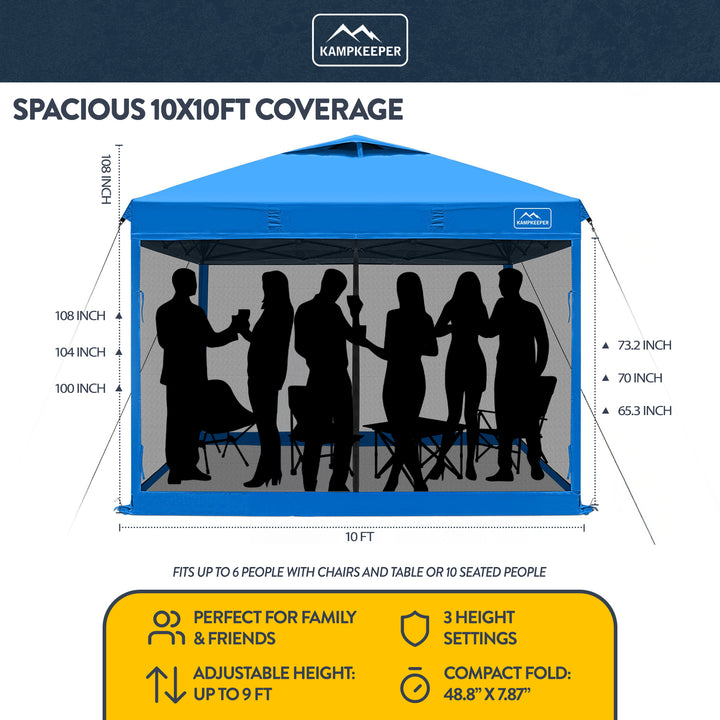 KAMPKEEPER 10x10 Pop Up Canopy Tent with Netting, Outdoor Sun Shade, Light Blue - VMInnovations