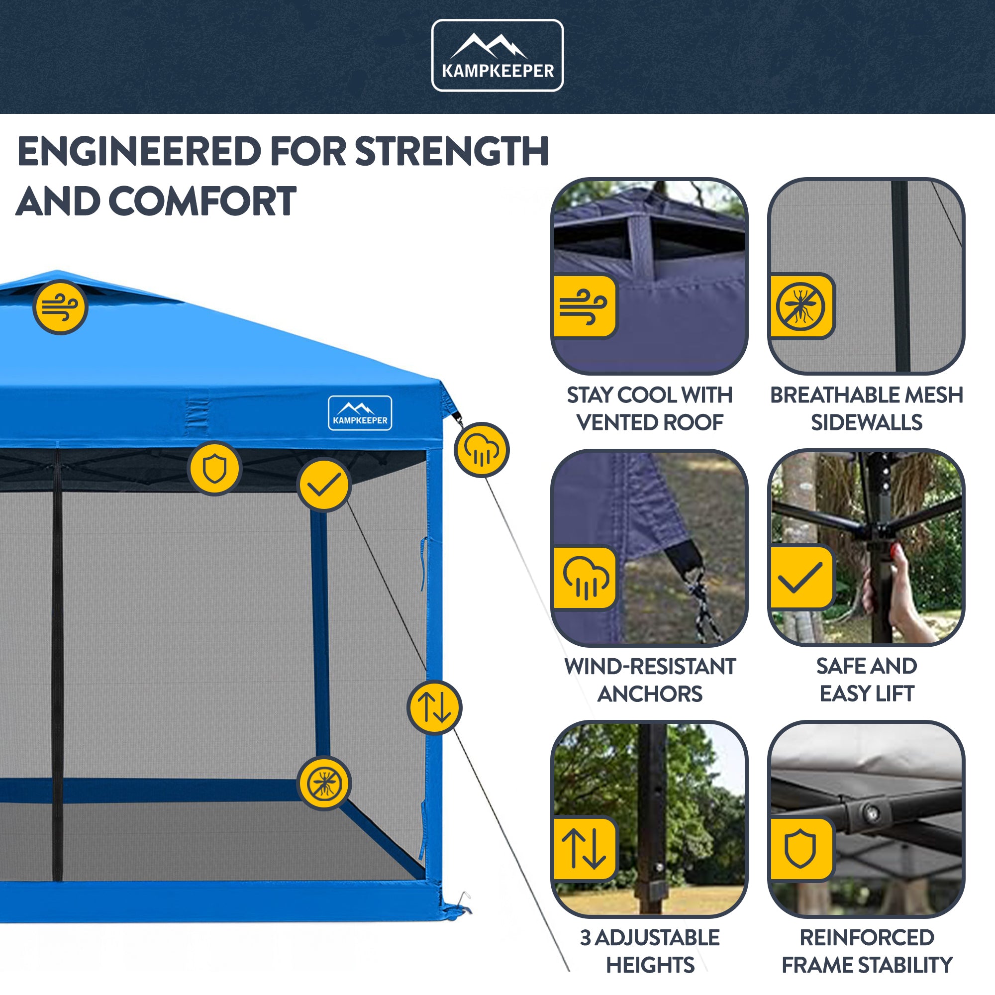 KAMPKEEPER 10x10 Pop Up Canopy Tent with Netting, Outdoor Sun Shade (Open Box)
