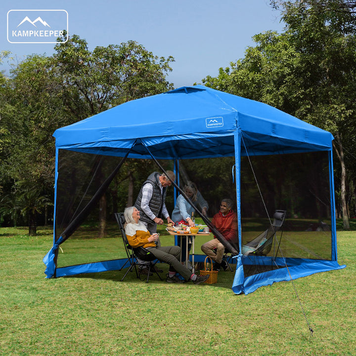 KAMPKEEPER 10x10 Pop Up Canopy Tent with Netting, Outdoor Sun Shade, Light Blue - VMInnovations