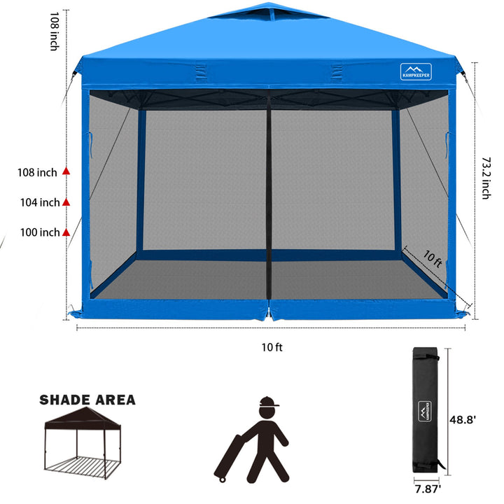 KAMPKEEPER 10x10 Pop Up Canopy Tent with Netting, Outdoor Sun Shade, Light Blue