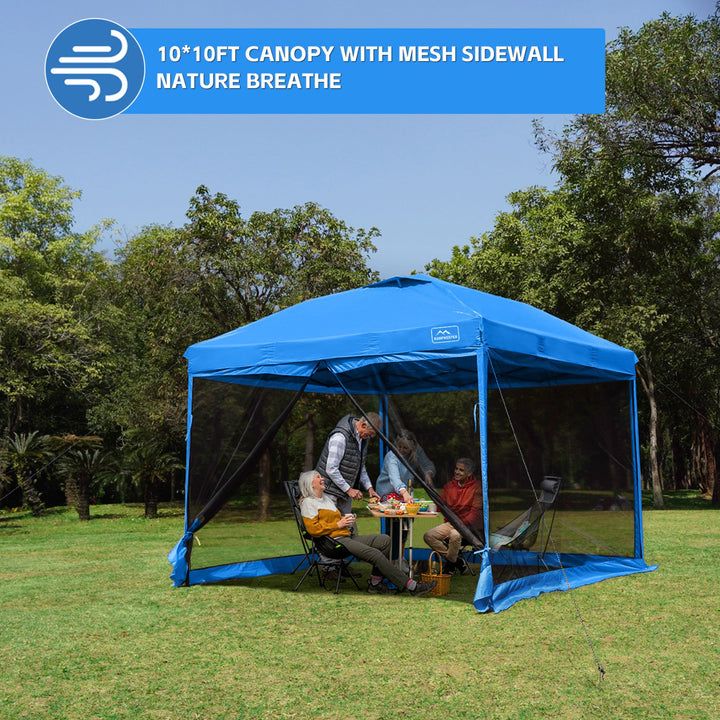 KAMPKEEPER 10x10 Pop Up Canopy Tent with Netting, Outdoor Sun Shade, Light Blue