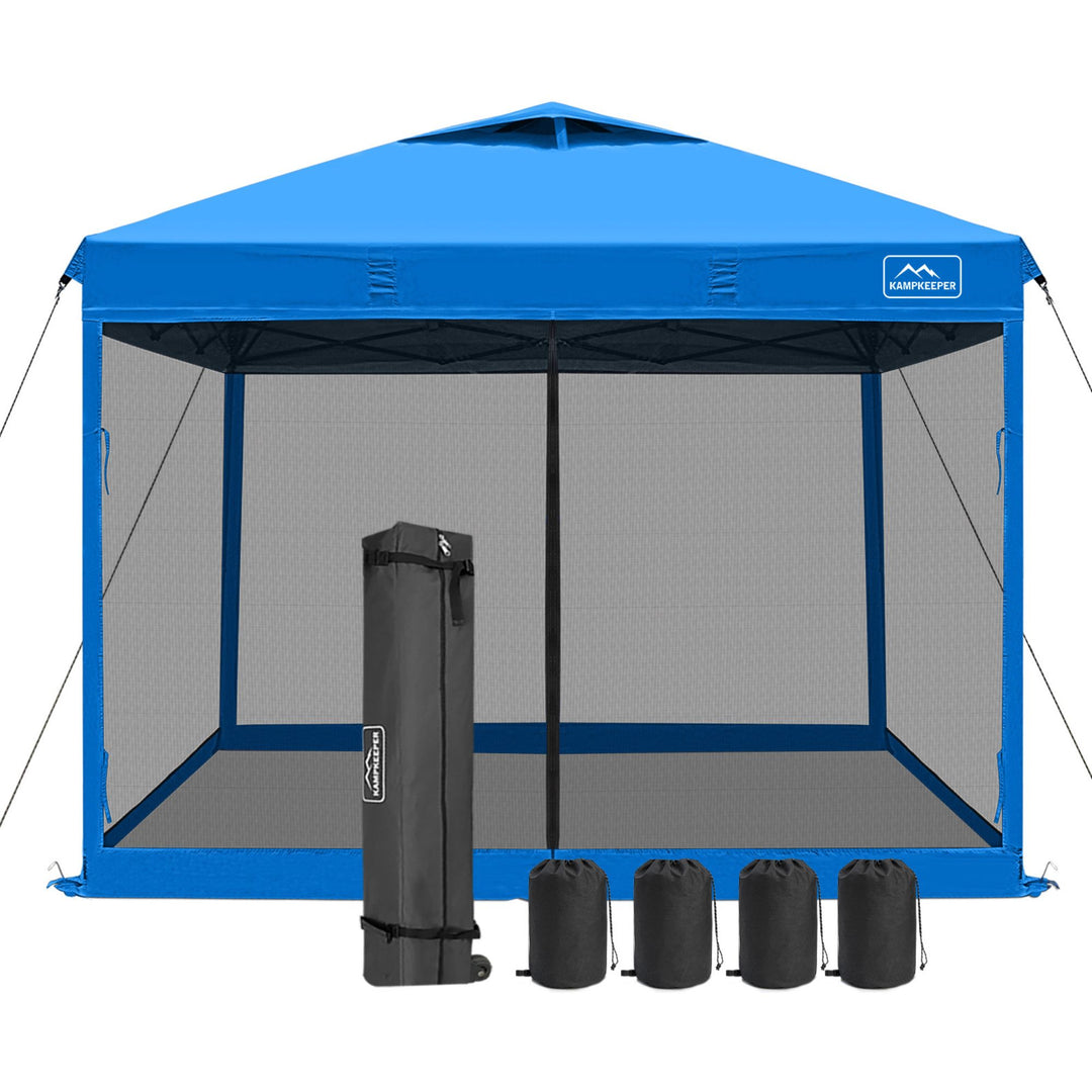 KAMPKEEPER 10x10 Pop Up Canopy Tent with Netting, Outdoor Sun Shade, Light Blue