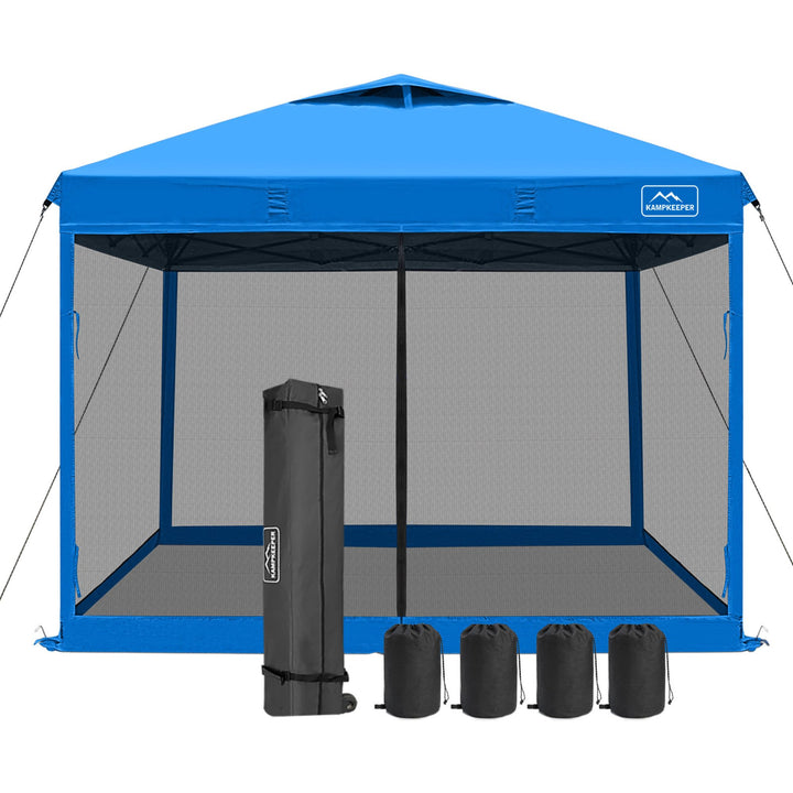 KAMPKEEPER 10x10 Pop Up Canopy Tent with Netting, Outdoor Sun Shade, Light Blue