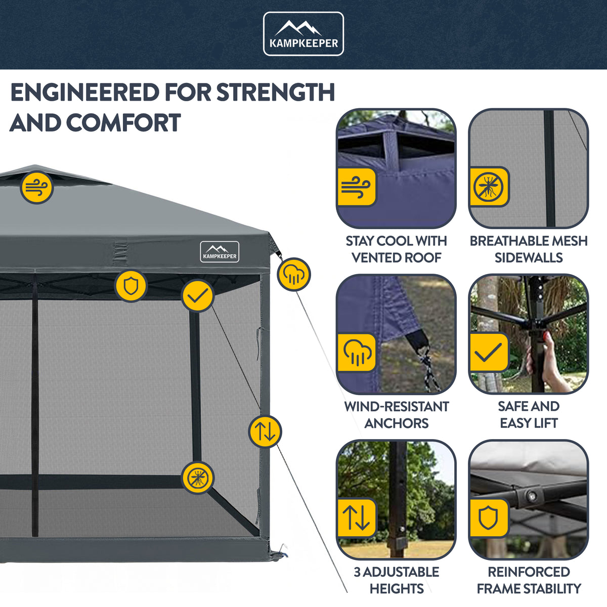KAMPKEEPER 10x10 Pop Up Canopy Tent with Netting, Outdoor Sun Shade (Open Box)