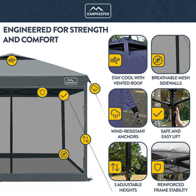 KAMPKEEPER 10x10 Pop Up Canopy Tent with Netting, Outdoor Sun Shade (Open Box)