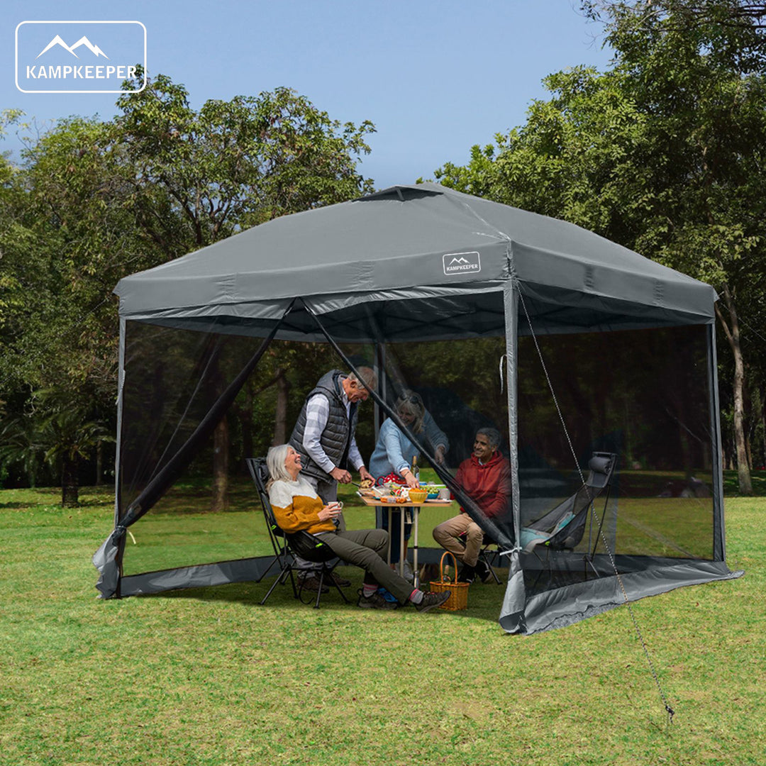 KAMPKEEPER 10x10 Pop Up Canopy Tent with Netting, Outdoor Sun Shade (Open Box) - VMInnovations