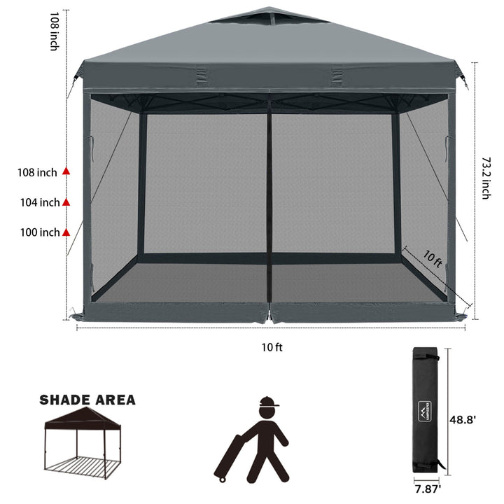 KAMPKEEPER 10x10 Pop Up Canopy Tent with Netting, Outdoor Sun Shade, Dark Grey