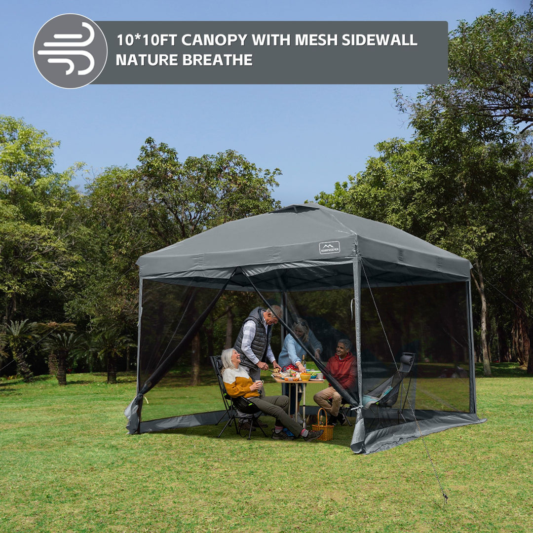 KAMPKEEPER 10x10 Pop Up Canopy Tent with Netting, Outdoor Sun Shade, Dark Grey