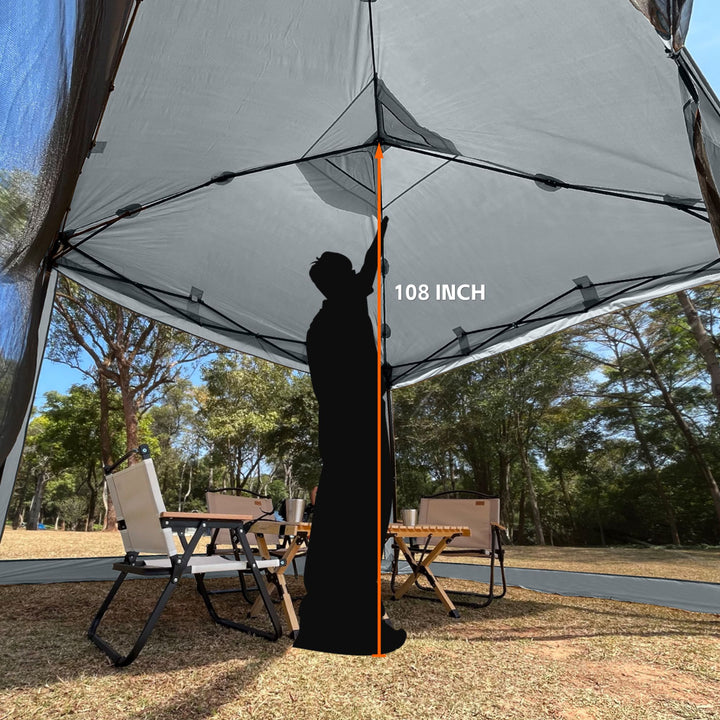 KAMPKEEPER 10x10 Pop Up Canopy Tent with Netting, Outdoor Sun Shade, Dark Grey
