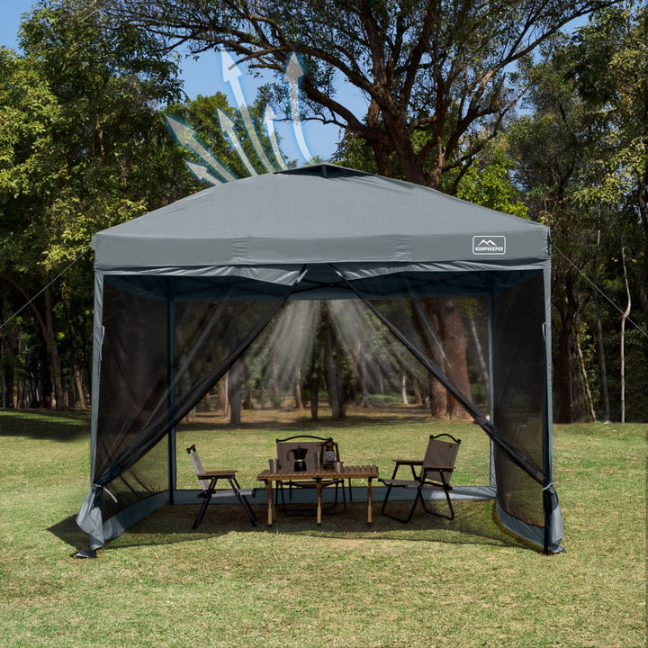 KAMPKEEPER 10x10 Pop Up Canopy Tent with Netting, Outdoor Sun Shade, Dark Grey