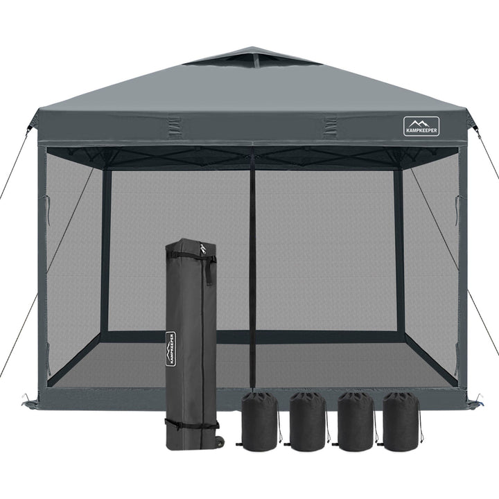 KAMPKEEPER 10x10 Pop Up Canopy Tent with Netting, Outdoor Sun Shade, Dark Grey