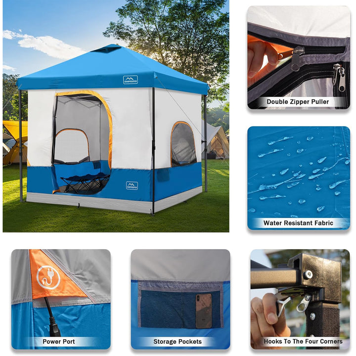 KAMPKEEPER 10x10 Pop Up Canopy w/ Camping Inner Tent, Fits 6 Person, Light Blue
