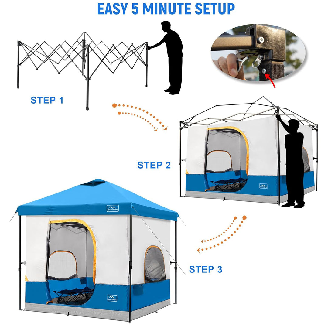 KAMPKEEPER 10x10 Pop Up Canopy w/ Camping Inner Tent, Fits 6 Person, Light Blue