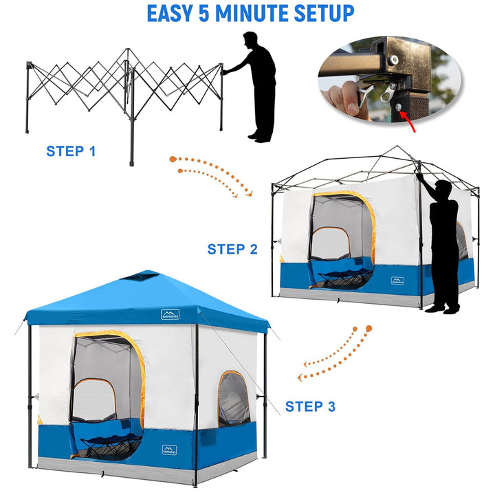 KAMPKEEPER 10x10 Pop Up Canopy w/ Camping Inner Tent, Fits 6 Person, Light Blue