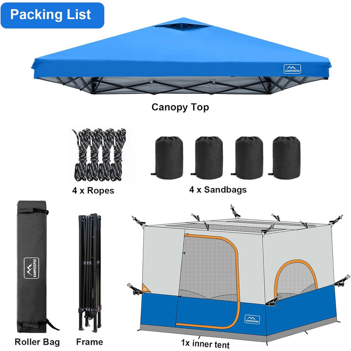 KAMPKEEPER 10x10 Pop Up Canopy w/ Camping Inner Tent, Fits 6 Person, Light Blue