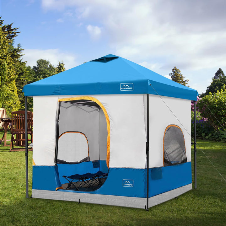 KAMPKEEPER 10x10 Pop Up Canopy w/ Camping Inner Tent, Fits 6 Person, Light Blue