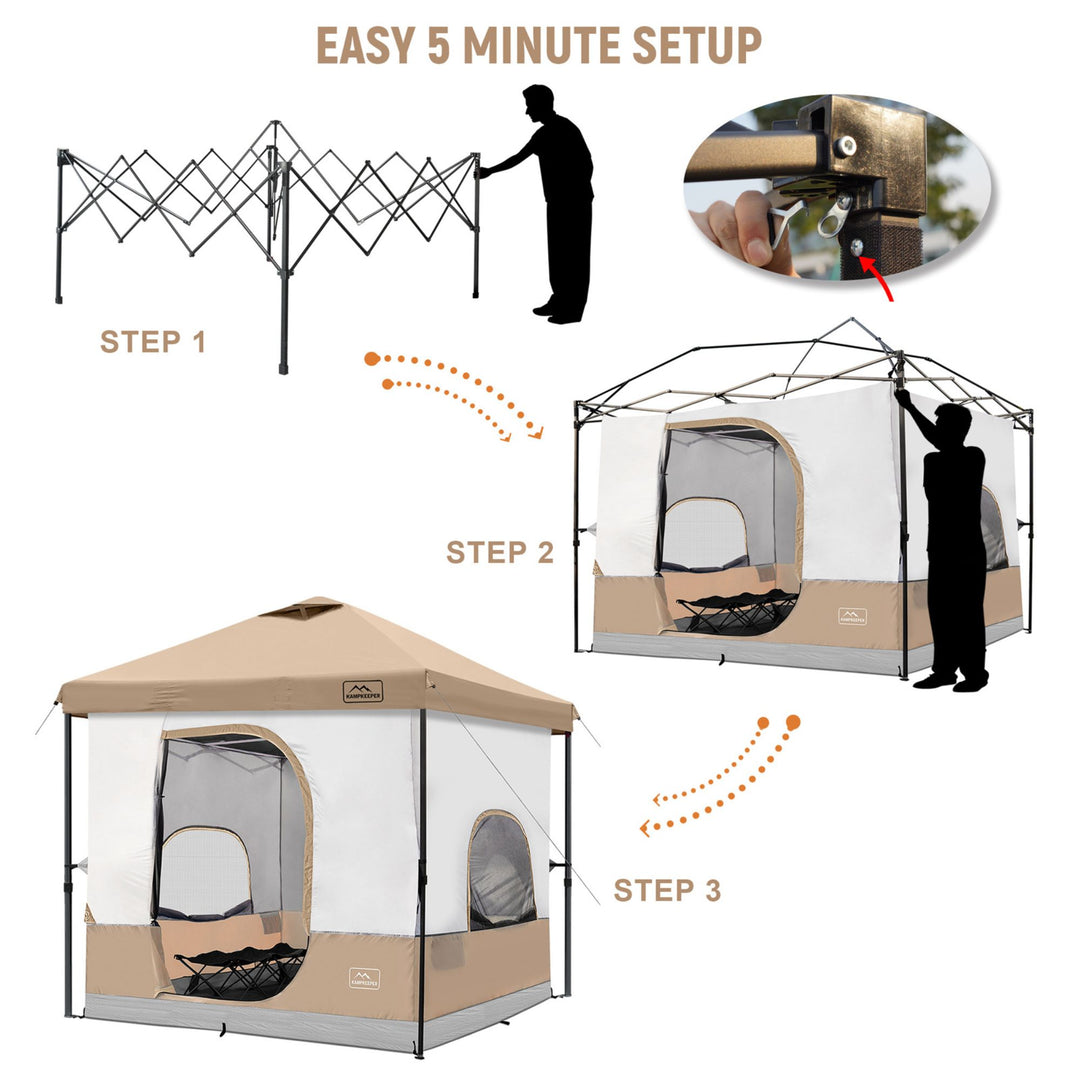 KAMPKEEPER 10x10 Pop Up Canopy with Camping Inner Tent, Fits 6 Person, Khaki