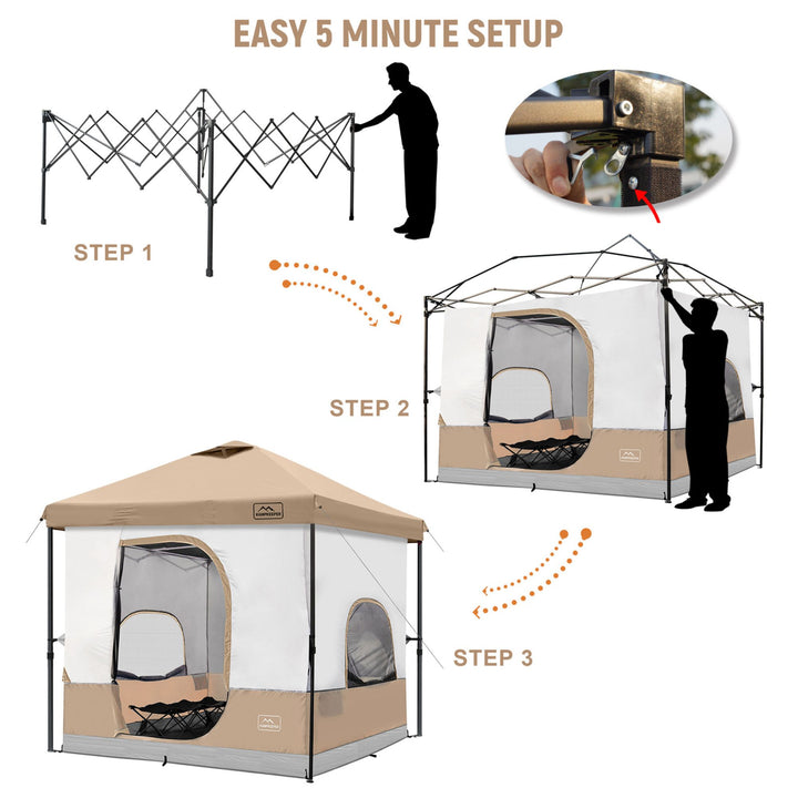 KAMPKEEPER 10x10 Pop Up Canopy with Camping Inner Tent, Fits 6 Person, Khaki