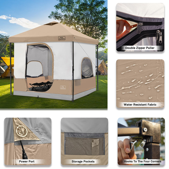 KAMPKEEPER 10x10 Pop Up Canopy with Camping Inner Tent, Fits 6 Person, Khaki