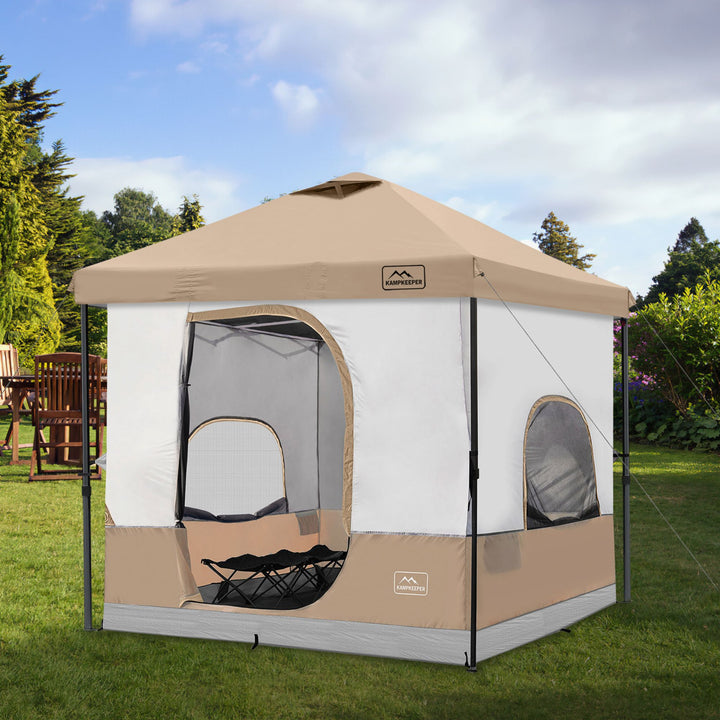 KAMPKEEPER 10x10 Pop Up Canopy with Camping Inner Tent, Fits 6 Person, Khaki