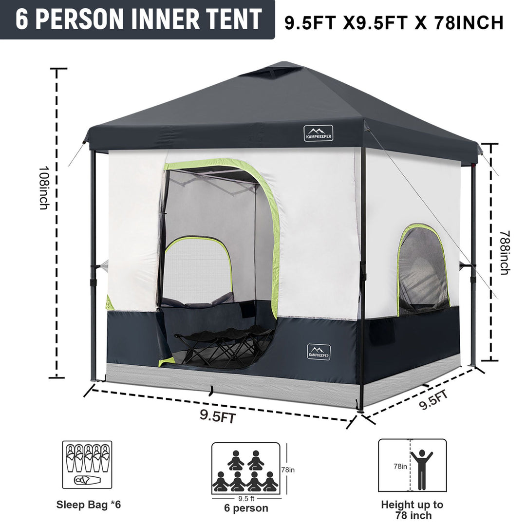 KAMPKEEPER 10x10 Pop Up Canopy with Camping Inner Tent, Fits 6 Person, Black