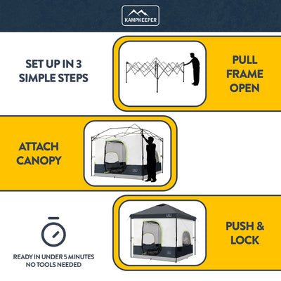 KAMPKEEPER 10x10 Pop Up Canopy w/Camping Inner Tent, 6 Person, Black (Open Box) - VMInnovations