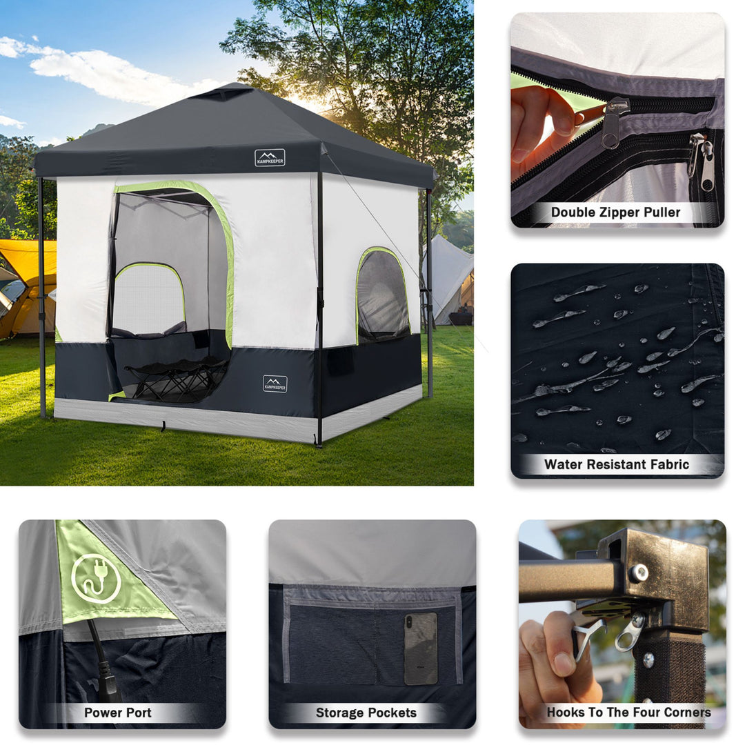 KAMPKEEPER 10x10 Pop Up Canopy with Camping Inner Tent, Fits 6 Person, Black
