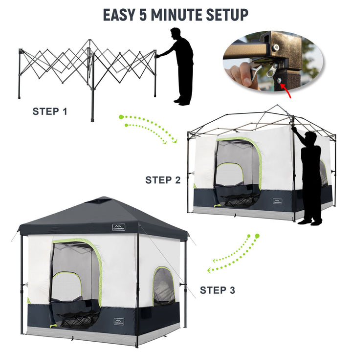 KAMPKEEPER 10x10 Pop Up Canopy with Camping Inner Tent, Fits 6 Person, Black